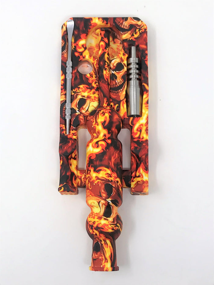 New! Silicone Nectar Kit w/Honey Straw Dab Tool Titanium nail Fire Skull Design