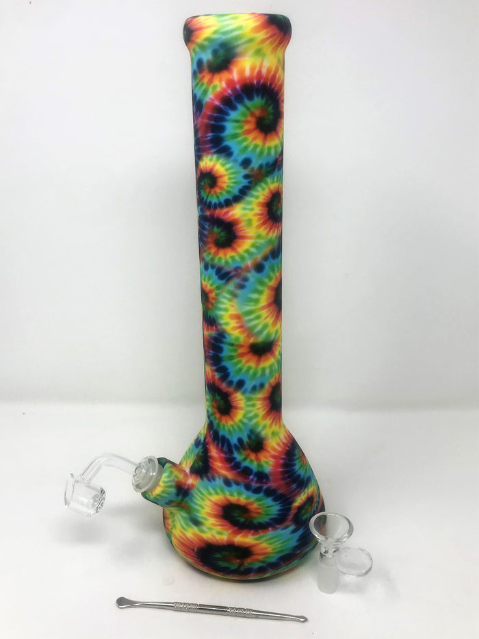 NEW! Tie Dye Design Silicone Detachable 13" Bong Quartz Banger Tool Bowl