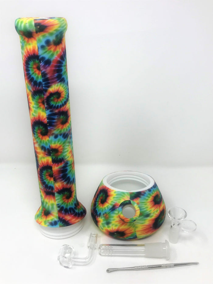 NEW! Tie Dye Design Silicone Detachable 13" Bong Quartz Banger Tool Bowl