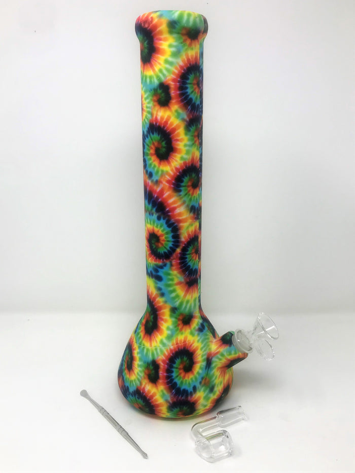 NEW! Tie Dye Design Silicone Detachable 13" Bong Quartz Banger Tool Bowl
