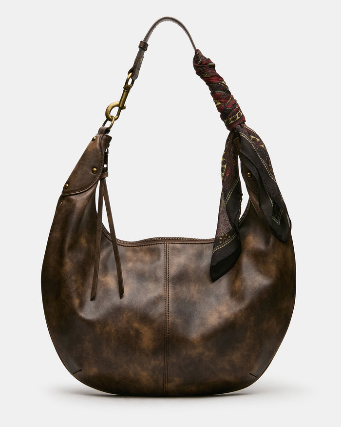 OLGA Brown Distressed Slouchy Tote Handbag | Steve Madden