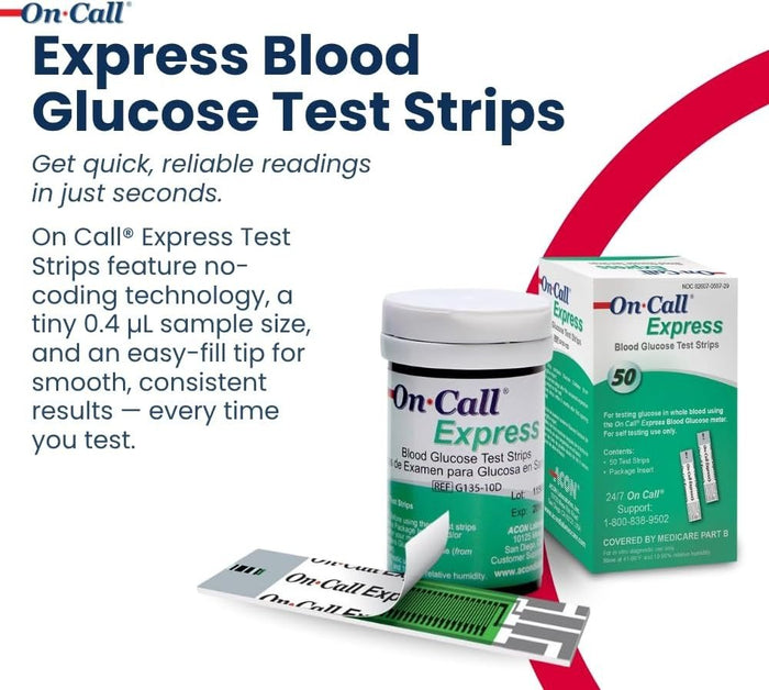 On Call Express Blood Glucose Test Strips, 50 Count - 755729-Each - LL Medico