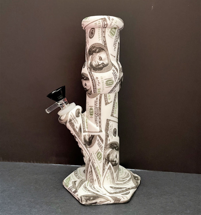 Paper Money Graphic Design 8.5" Thick Silicone Detachable Unbreakable Bong