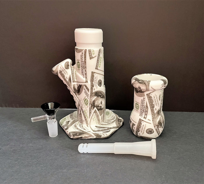 Paper Money Graphic Design 8.5" Thick Silicone Detachable Unbreakable Bong