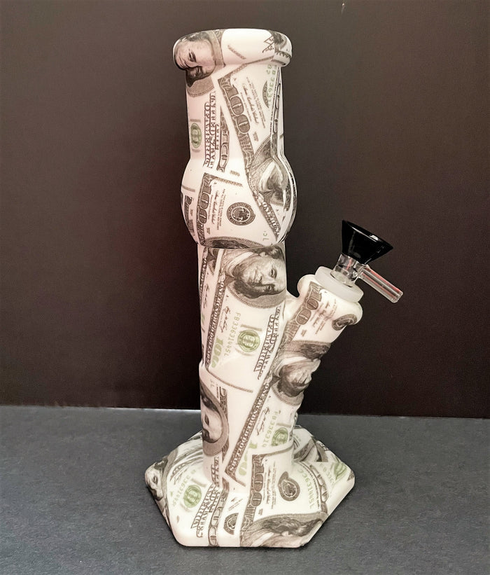 Paper Money Graphic Design 8.5" Thick Silicone Detachable Unbreakable Bong