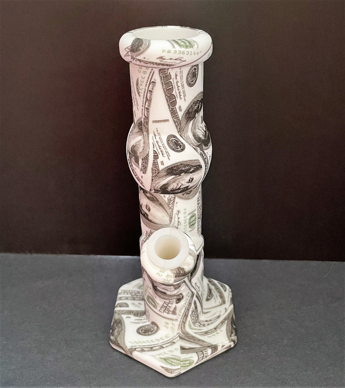 Paper Money Graphic Design 8.5" Thick Silicone Detachable Unbreakable Bong