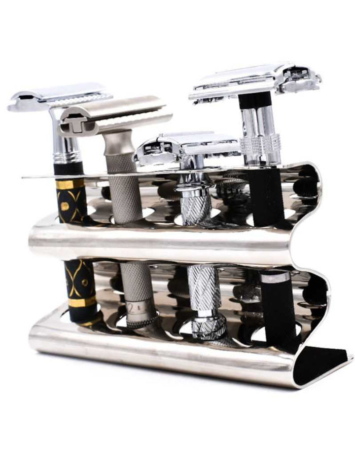 Chrome razor stand for grooming