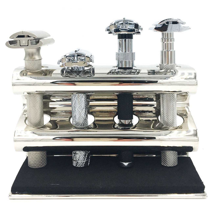 Metal razor stand with black base