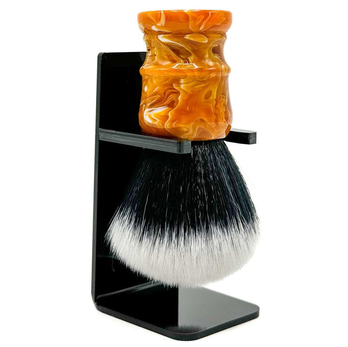 Marbled orange synthetic shaving brush with stand
