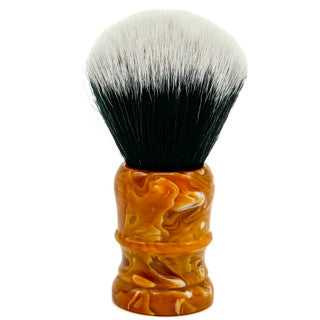 Marbled orange synthetic shaving brush with stand