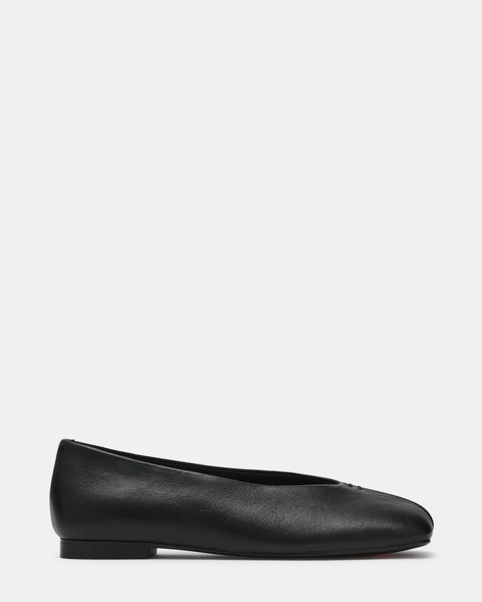 PASHA Black Leather Square-Toe Women's Ballet Flat | Steve Madden