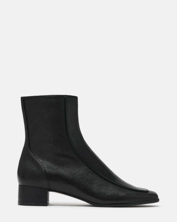 PAULIE Black Leather Square-Toe Block Heel Women's Ankle Boot | Steve Madden