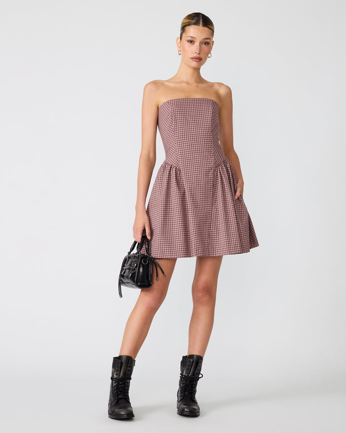 PAULINNA Blush Plaid Strapless Women's Mini Dress | Steve Madden