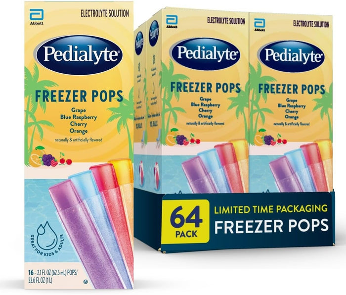 Pedialyte Freezer Pops Electrolyte Solution, Grape / Blue Raspberry / Cherry / Orange, 2.1 oz - 62605-Pack - LL Medico
