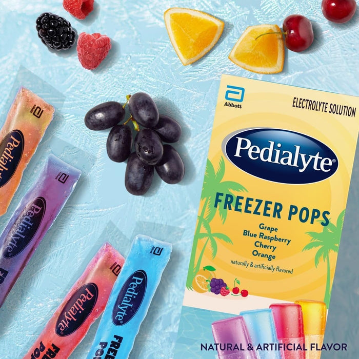Pedialyte Freezer Pops Electrolyte Solution, Grape / Blue Raspberry / Cherry / Orange, 2.1 oz - 62605-Pack - LL Medico