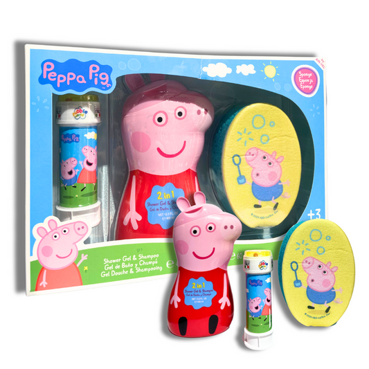 PEPPA PIG BOX SHAMPOO DOCCIA, BOLLE DI SAPONE E SPUGNA