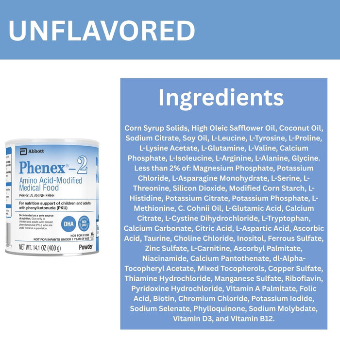 Phenex-2 Amino Acid-Modified Medical Food Powder, Unflavored, 14.1 oz - 67054-Single - LL Medico