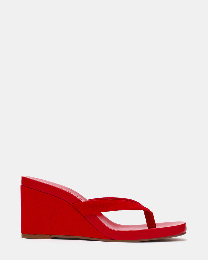 PLAYING Red Suede Thong Wedge Women's Sandal | Steve Madden