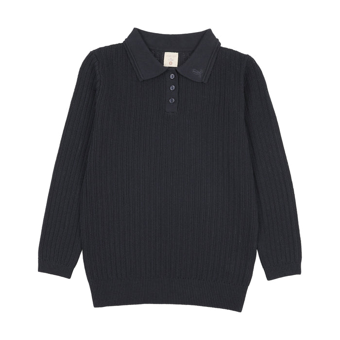 polo l/s ribbed knit - navy