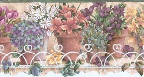 Potted Floral on Wire Heart Shelf Laser Cut Wallpaper Border - all4wallswall-paper