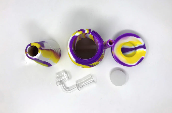 Purple n' Gold Silicone Detachable Unbreakable 8" Rig Thick Glass Quartz Banger