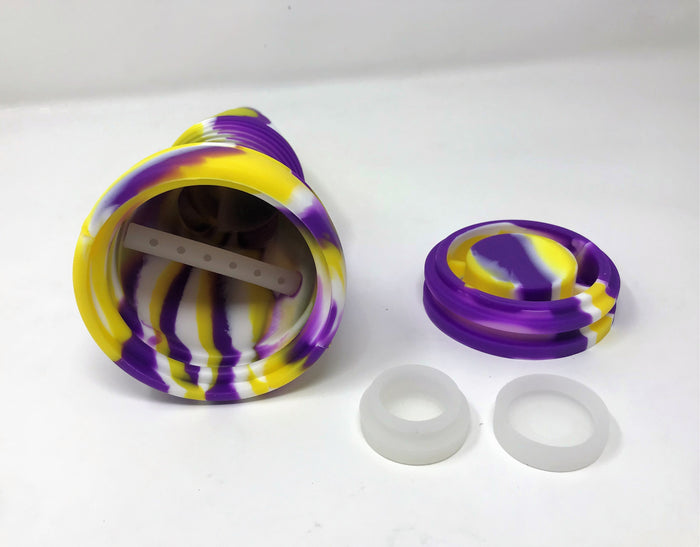 Purple n' Gold Silicone Detachable Unbreakable 8" Rig Thick Glass Quartz Banger