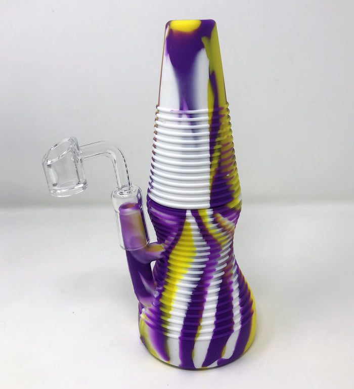 Purple n' Gold Silicone Detachable Unbreakable 8" Rig Thick Glass Quartz Banger