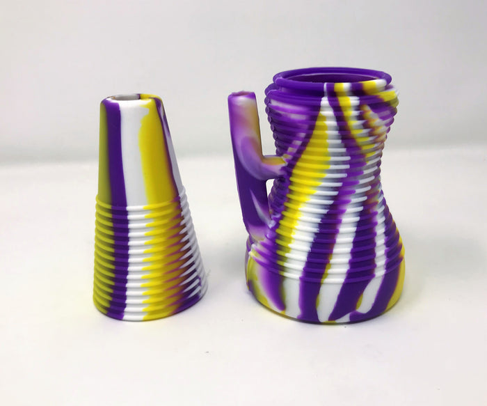 Purple n' Gold Silicone Detachable Unbreakable 8" Rig Thick Glass Quartz Banger