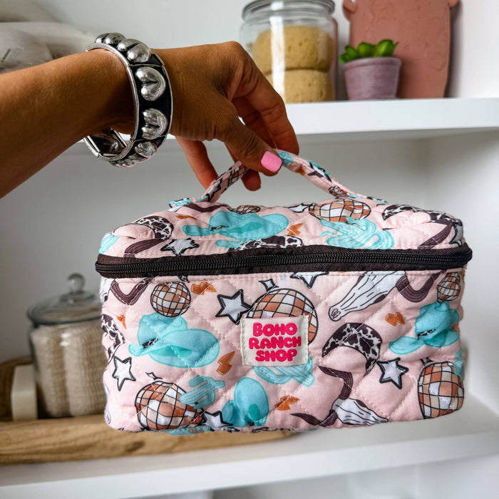Quilted Western Makeup Bag  | Cowgirl Cosmetic Bag Fabric  - 260 Broadway Boutique