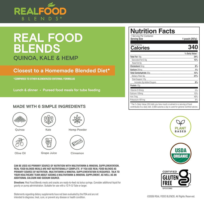 Real Food Blends Tube Feeding Formula, Quinoa, Kale & Hemp, 9.4 oz - 176992-Single - LL Medico