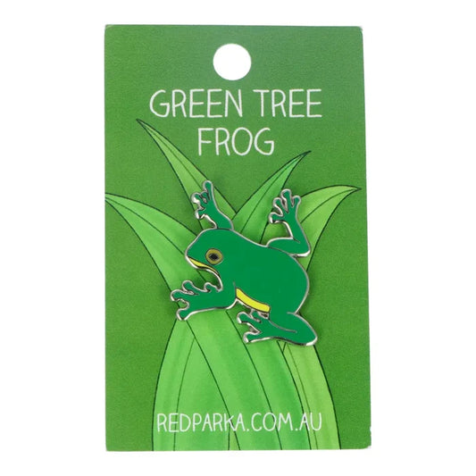 Red Parka Enamel Pin - Green Tree Frog
