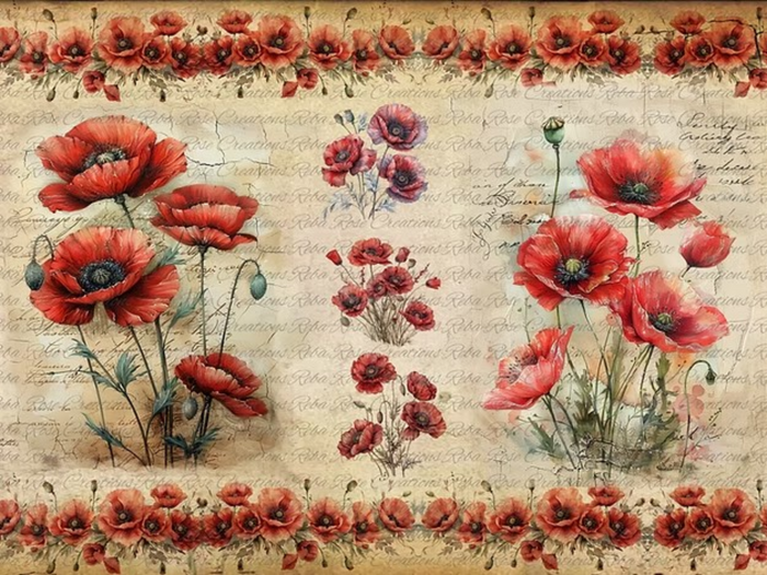 Red Poppies Rice Paper by Reba Rose Creations