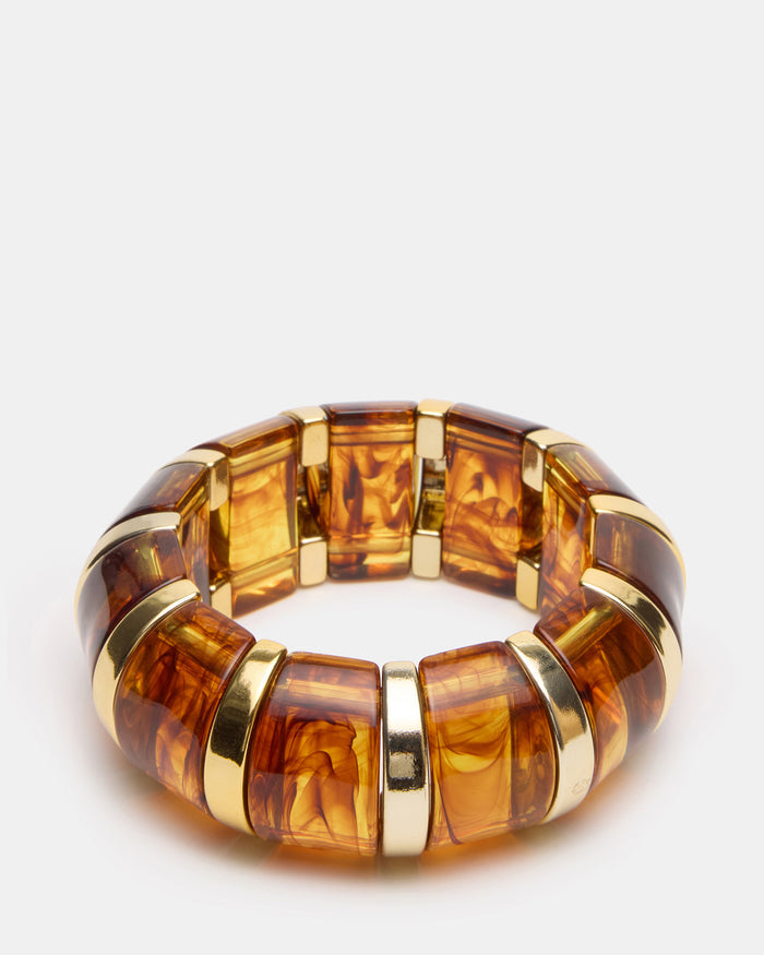 RESIN Brown Gold Detail Bangle Stretch Bracelet | Steve Madden