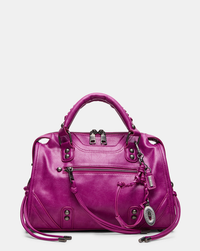 RIGGS Fuchsia Slouchy Top-Handle Crossbody Satchel Handbag | Steve Madden