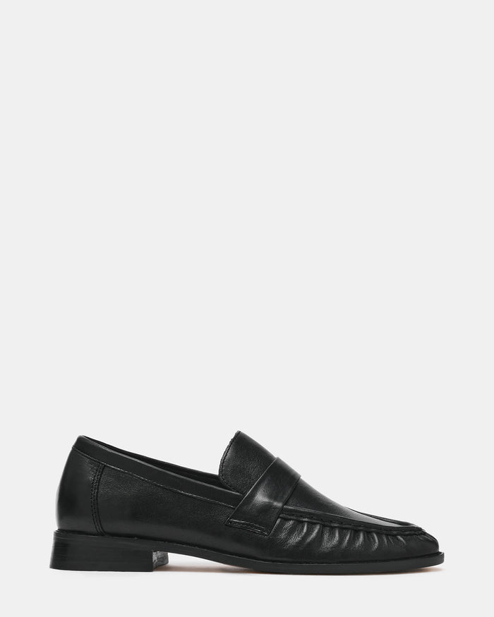 RONIE Black Leather Scrunched Women's Loafer | Steve Madden