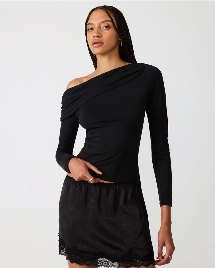 RYDER Black One-Shoulder Knit Women's Top | Steve Madden