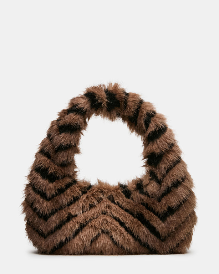 SAGA Black/Tan Faux Fur Shoulder Handbag | Steve Madden