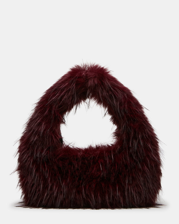 SAGA Bag Dark Cherry Faux Fur Shoulder Handbag | Steve Madden
