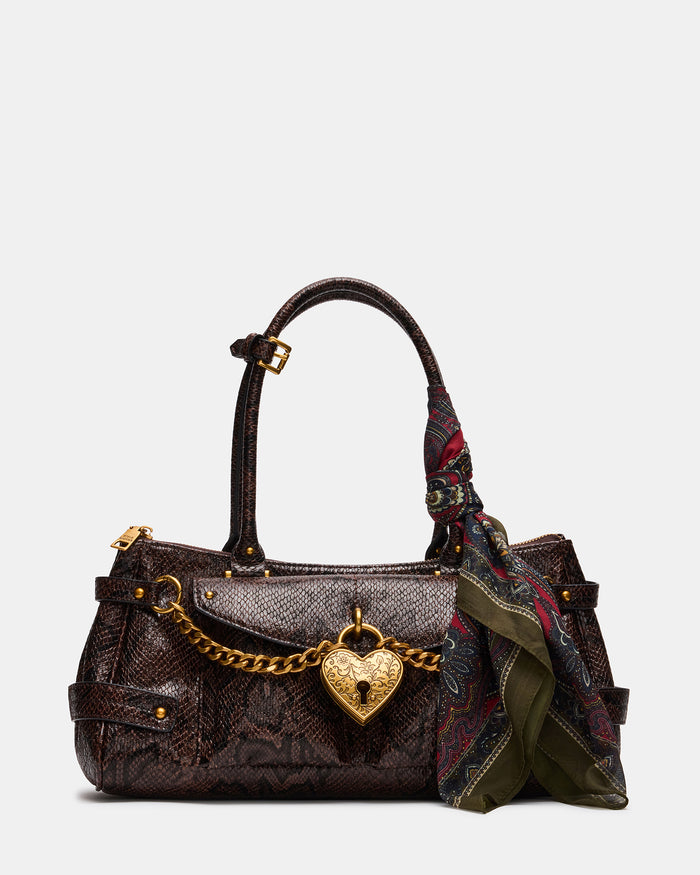 SAVANAH Brown Multi Cargo Satchel Shoulder Handbag | Steve Madden