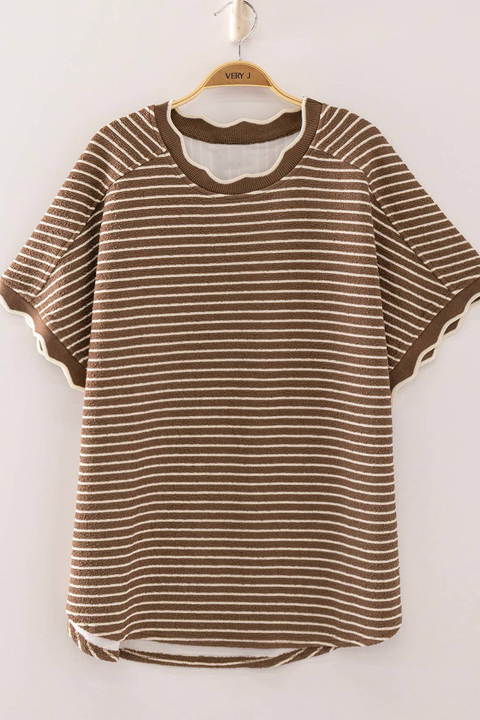 Scallop Trim Stripe Knit Top (5 Colors) - 260 Broadway Boutique