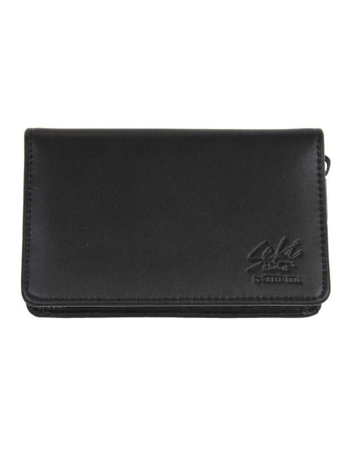 Black leather travel case for personal grooming tools
