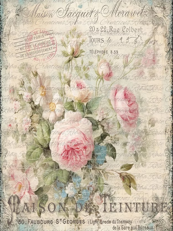 Shabby Roses Rice Paper by Reba Rose Creations
