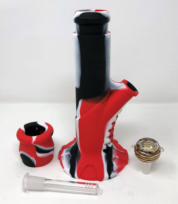 Silicone 10.5" Straight Bong Detachable Mouth Piece 14mm Herb Bowl