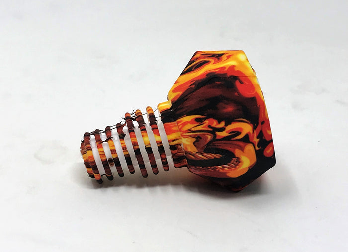 Silicone 14mm/18mm Dual Use Bowl Skull Fire Design W/Quartz Bowl
