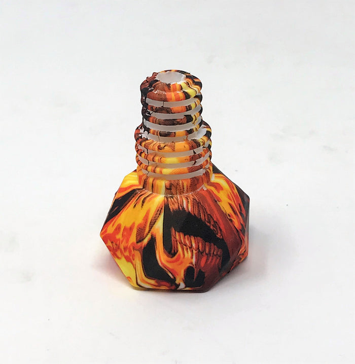 Silicone 14mm/18mm Dual Use Bowl Skull Fire Design W/Quartz Bowl