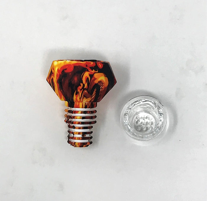 Silicone 14mm/18mm Dual Use Bowl Skull Fire Design W/Quartz Bowl