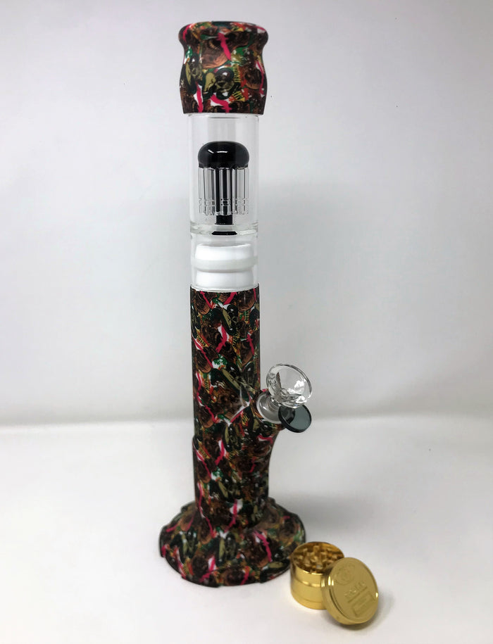 Silicone Detachable 15" Bong Glass 10 Arm Tree Perc 3 Part Grinder