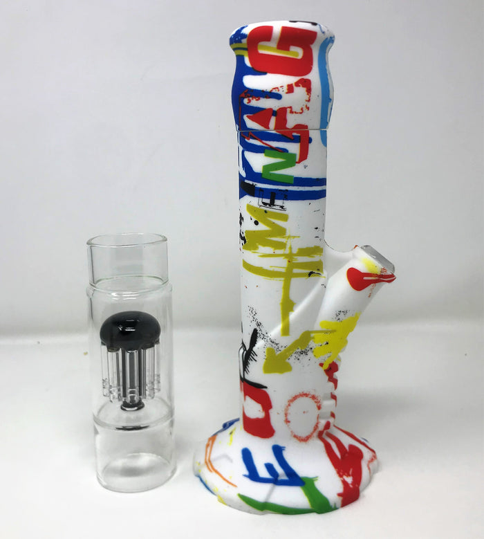 Silicone Detachable 15.5" Bong 10 Arm Tree Perc Graffiti Design 14mm Bowl