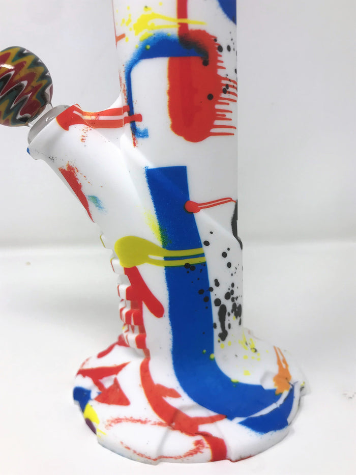 Silicone Detachable 15.5" Bong 10 Arm Tree Perc Graffiti Design 14mm Bowl