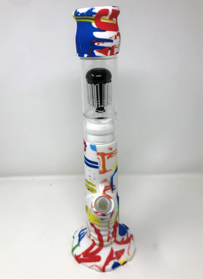 Silicone Detachable 15.5" Bong 10 Arm Tree Perc Graffiti Design 14mm Bowl